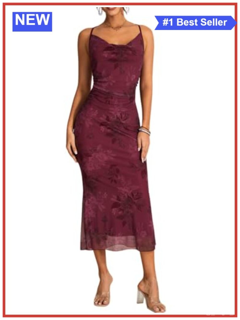 Womens Floral Cowl Neck Bodycon Maxi Dress Wedding Guest Cocktail Cami